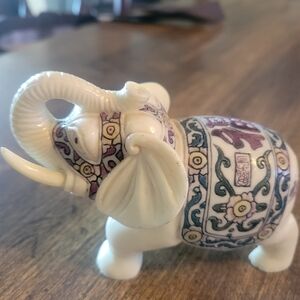 Decorative Ceramic Elephant Figurine - White and Purple